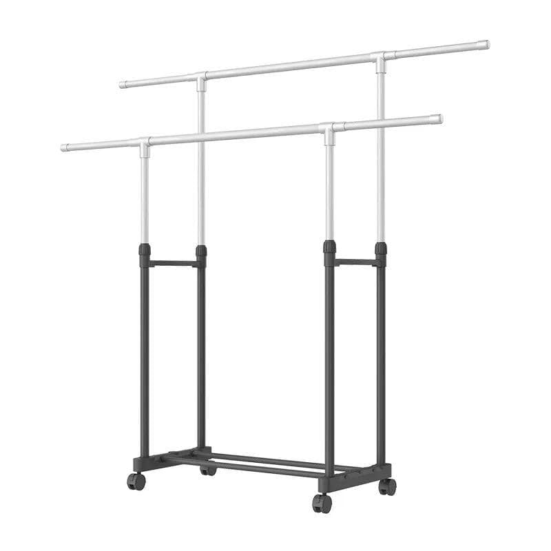DOUBLE POLES RETRACTABLE CLOTHES RACK HANGER WITH EXTENTION  AND WHEELS