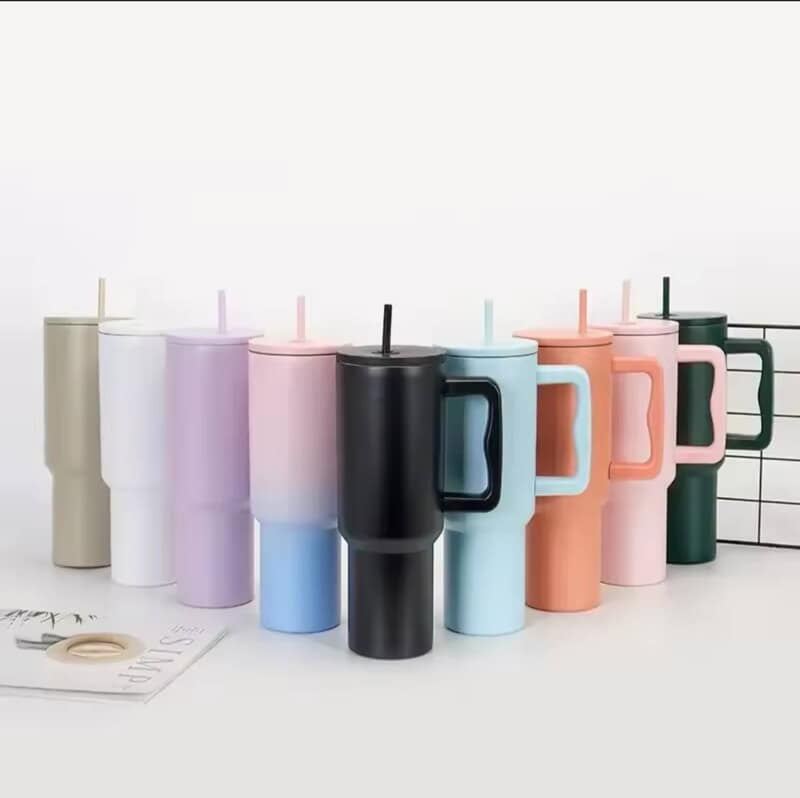 VACUUM INSULATED MUG WITH HANDLE LID AND STRAW - 1.2L