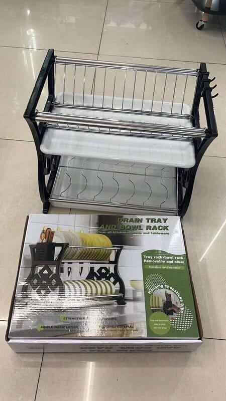 2 LAYERS DISH DRAINER PLATE RACK WITH DRAIN TRAYS
