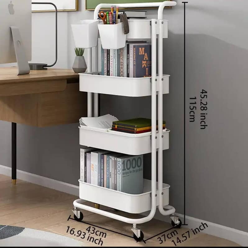 3 TIERS MULTIFUNCTIONING  UTILITY CART TROLLEY WITH HANDLE  LOCKABLE WHEELS