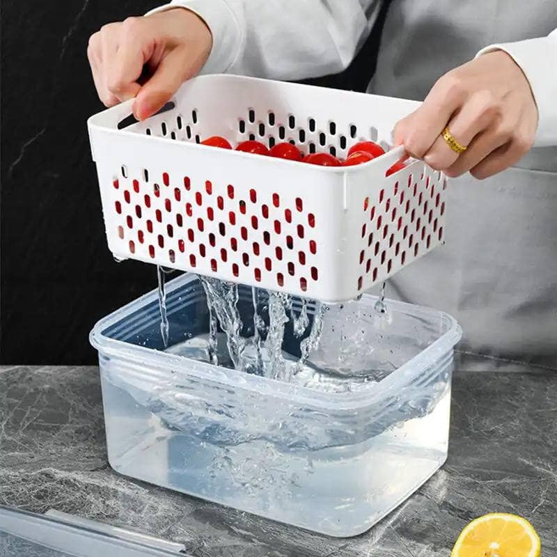 3 PCS SET OF REFRIGERATOR STORAGE BOX WITH DRAIN BASKET  FOR FRESH VEGETABLES FRUITS  FRIDGE STORAGE