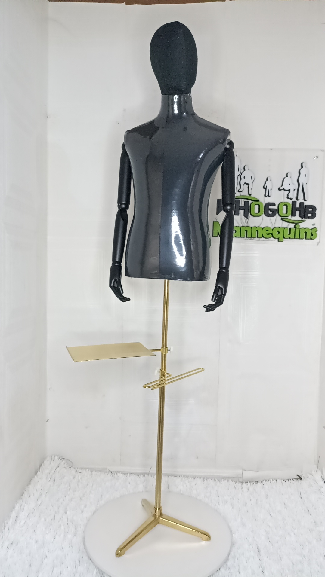 Tom Half Body Male Dressform Mannequin with wooden skeleton hands and Detachable Head