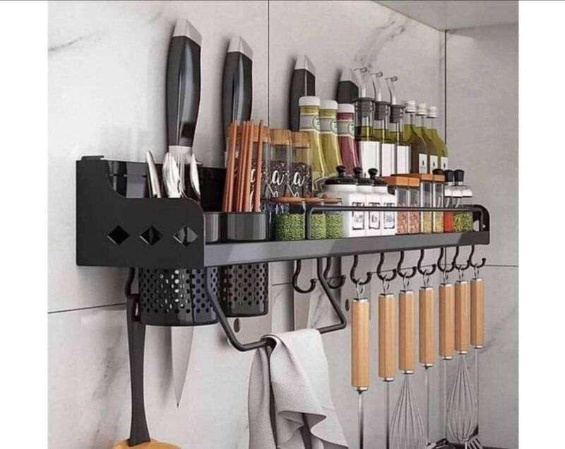WALL MOUNTED KITCHEN UTENSILS AND CUTLERIES HOLDER WITH TOWEL RACK