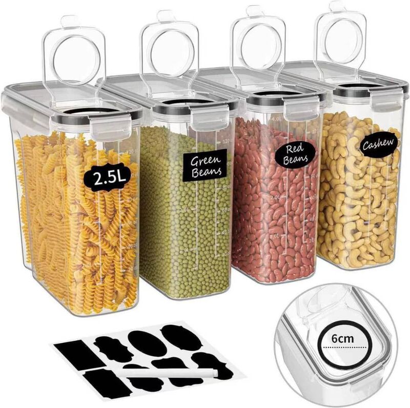 4in1 2.5L Air Tight Cereal Containers with Labels and pen 2.5L