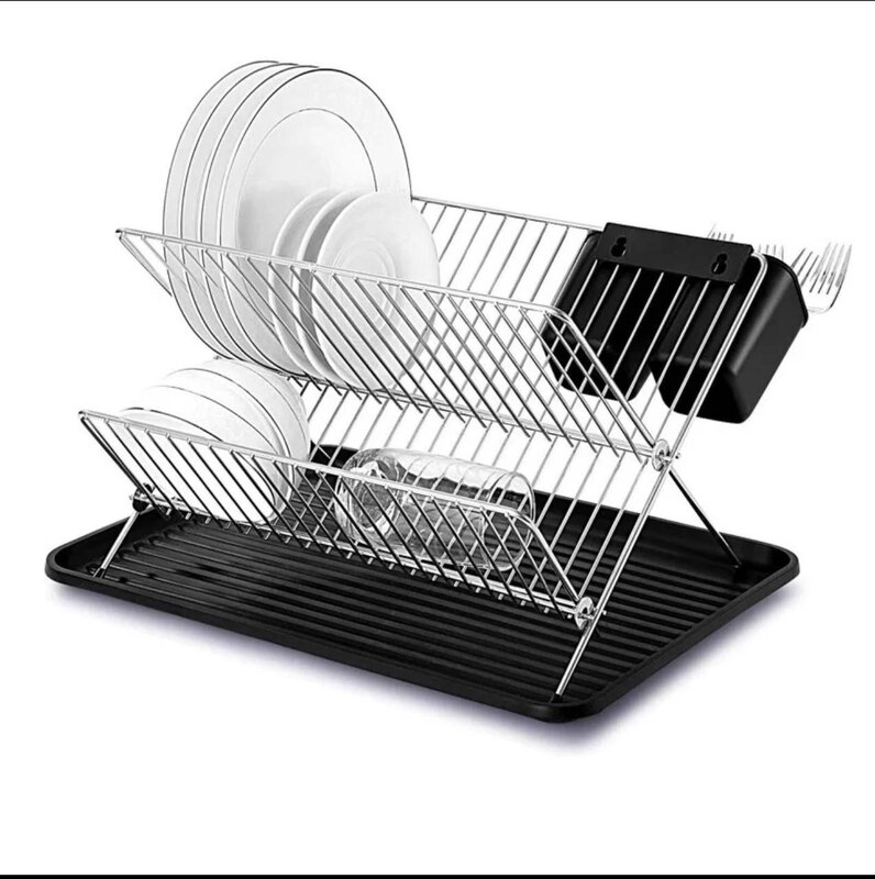 2 LAYERS V- SHAPED PLATE RACK DISH DRAINER