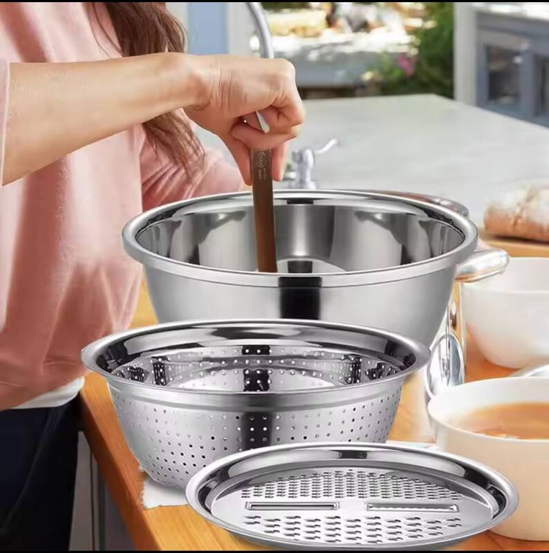 3IN1 MULTIFUNCTIONAL KITCHEN GRATERS WITH DRAIN BASIN. CUTTER & COLANDER