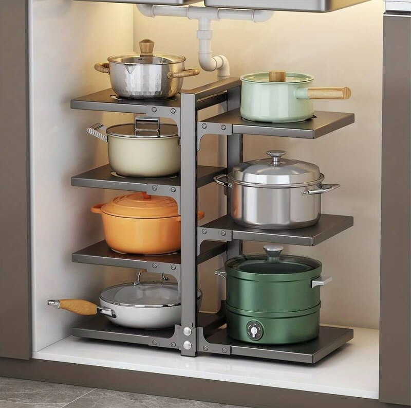 7 LAYERS HEAVY DUTY ADJUSTABLE POT STORAGE RACK  COOKWARE ORGANIZER