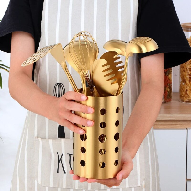 STAINLESS STEEL GOLD PLATTED CUTLERY HOLDER CUTLERIES DRAINER