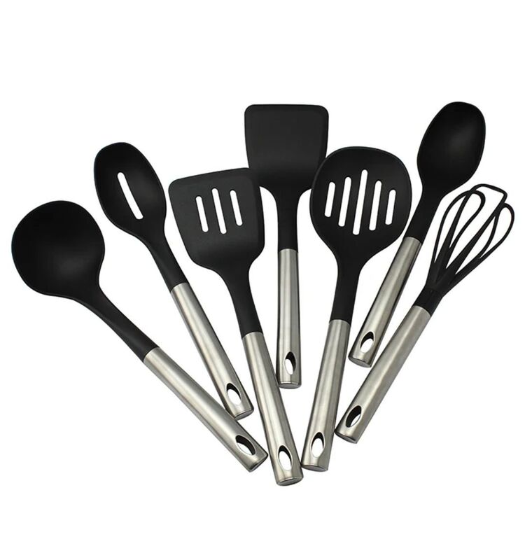SILVER PLATED NON-STICK COOKING SPOON COOKWARE SET OF 7 PIECES