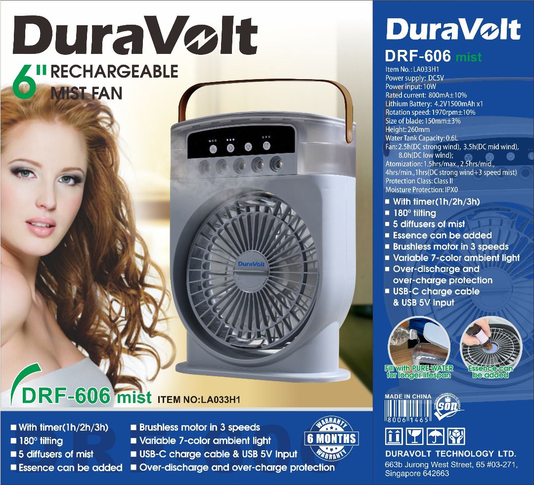 DURAVOLT 6 INCHES RECHARGEABLE MISTY FAN