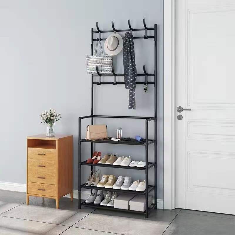 ALL-IN-ONE SHOE RACK, HAT HOLDER WITH CLOTHES AND BAG HANGER -  4 LAYERS