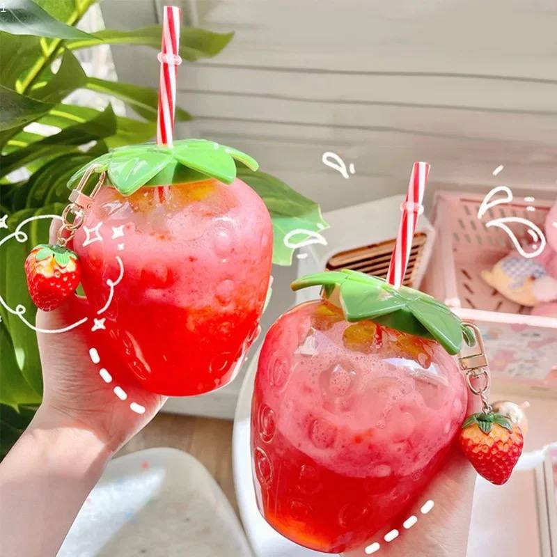 STRAWBERRY CUP WITH STRAW