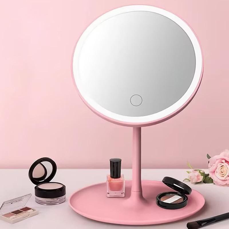 FOLDABLE DESKTOP DOUBLE SCREEN MAKE UP MIRROR WITH RECHARGEABLE LED LIGHT