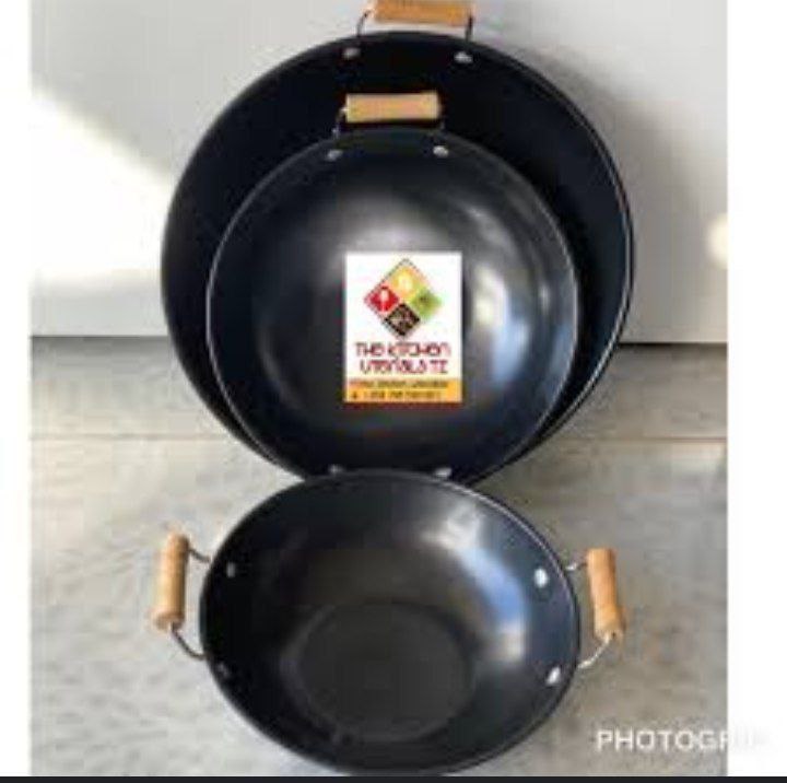 3 PIECES WOODEN HANDLE WOK FRY FRY PAN