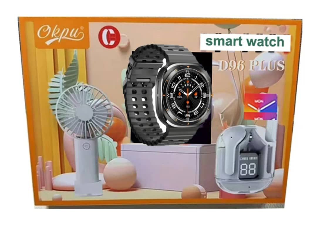 D96 PLUS SMART WATCH GIFT PACK WITH RECHARGEABLE FAN & EARPOD