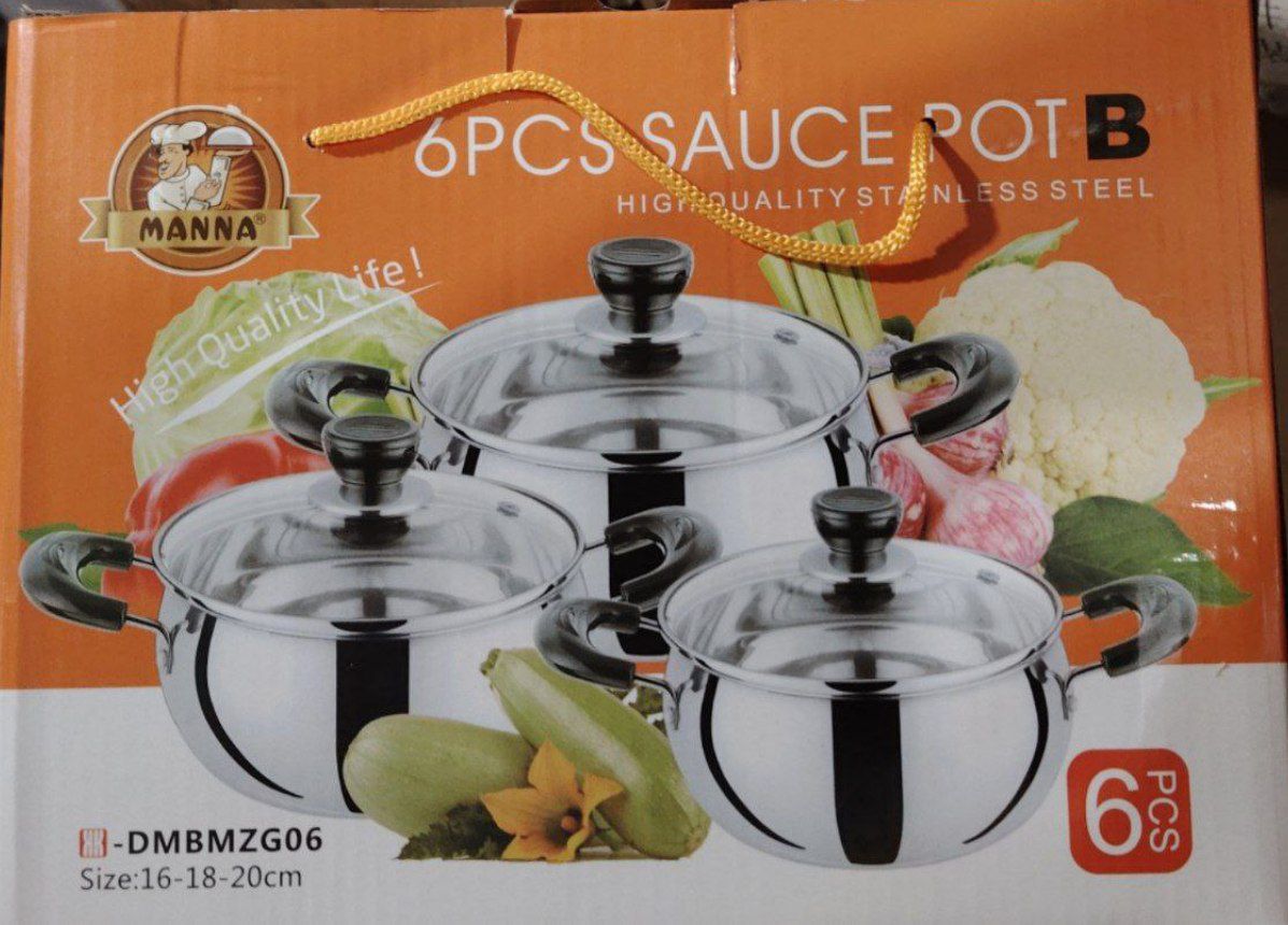 6PIECES STAINLESS  SAUCE POTS WITH LIDS  - 16CM, 18CM & 20CM