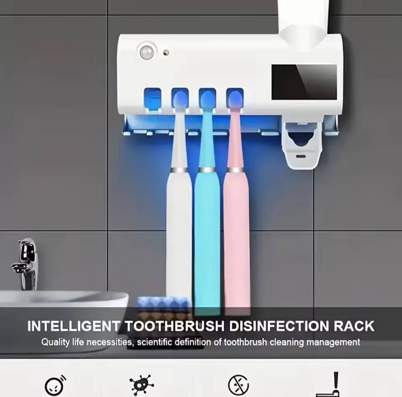 UV LIGHT TOOTH BRUSH HOLDERS AND TOOTH PASTE DISPENSER  WITH BRUSH STERILIZER