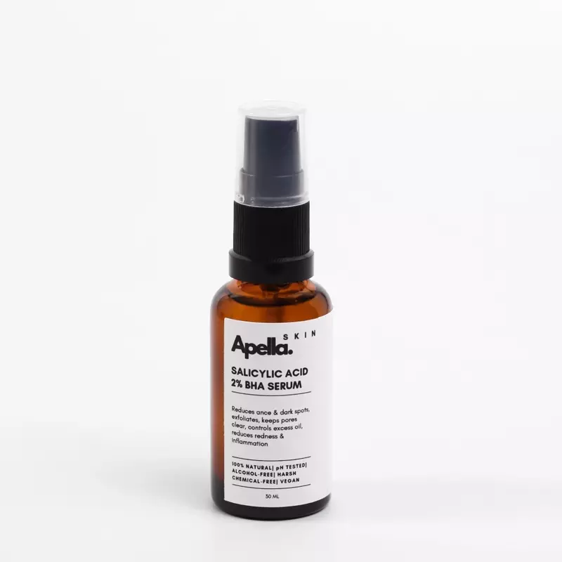 Bottle of Apella Skin Salicylic Acid 2% BHA Serum, designed to reduce acne and dark spots