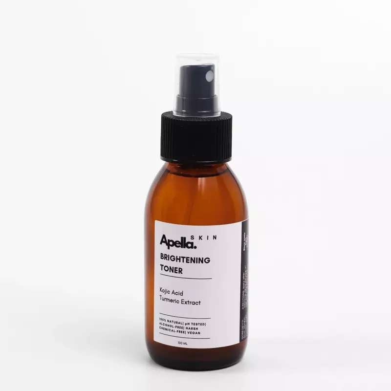 Bottle of Brightening Kojic Acid and turmeric Toner. Aims to reduce dark spots