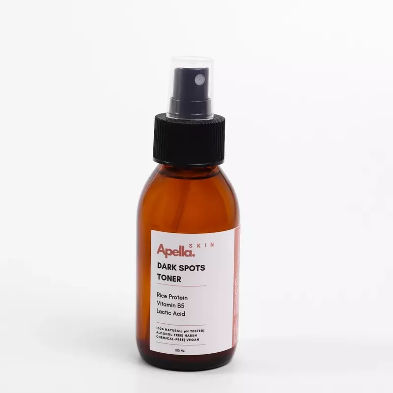 Korean skincare bottle of a Hydrating Dark Spots Toner with ingridients like Rice Protein & B5