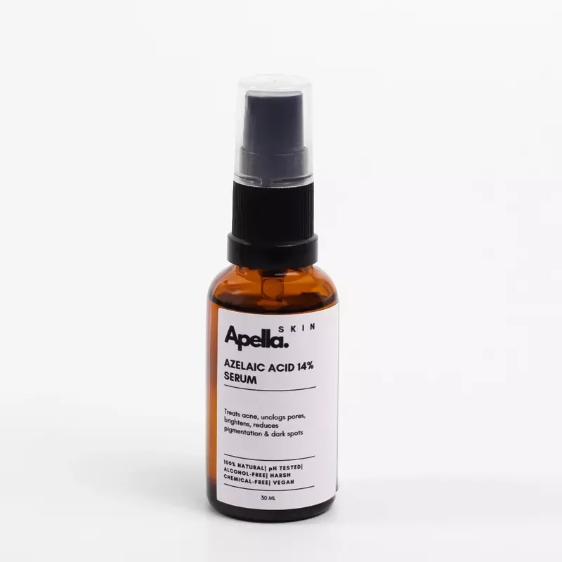 Bottle of Azelaic Acid 14% Serum, designed to treat acne and reduce dark spots and pigmentation
