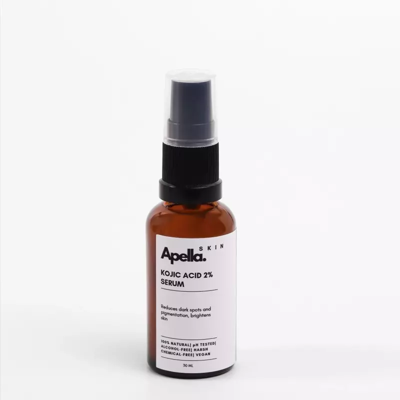 Bottle of Apella Skin Kojic Acid 2% Serum, promoting skin brightening and dark spot reduction.