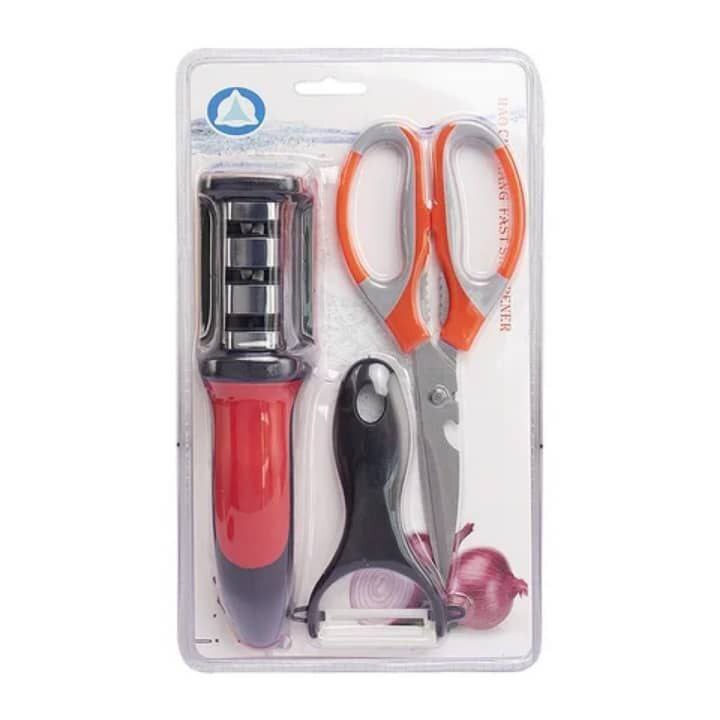 3IN1 KITCHEN TOOLS - 1 KNIVES SHARPENER 1 PEELER 1 SCISSORS