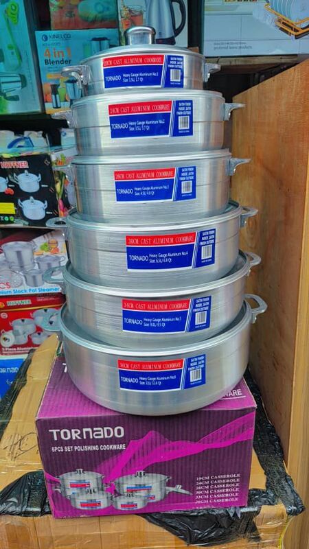 TORNADO 6 PIECES SET OF ALUMINIUM COOKING POTS SIZES - 19/24/26/30/33/36CM