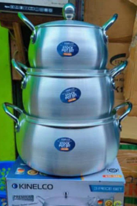 KINELCO 3 PIECES SET OF ALUMINIUM COOKING POT  SIZES 16CM/20CM/24CM