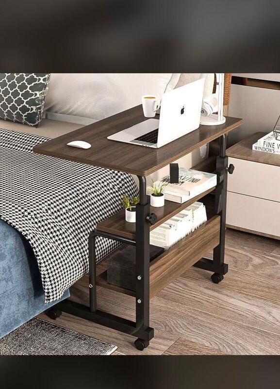 BED-SIDE LAPTOP TABLE WITH TWO UNDER SHELVES AND WHEELS