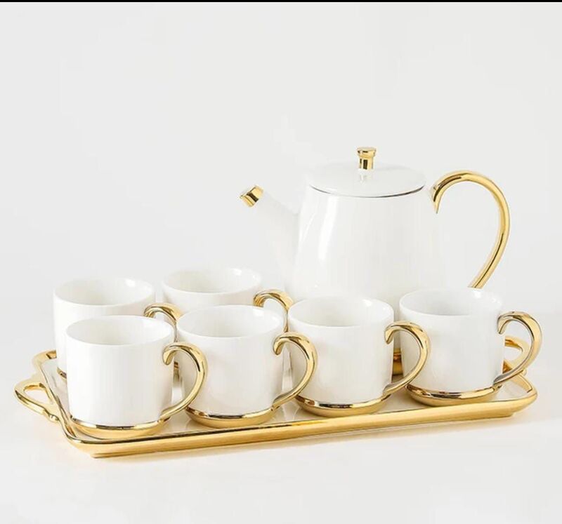SET OF CERAMIC JUG,6 CUPS AND TRAY