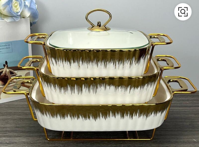 SET OF CERAMIC 3 DISHES WITH COVER - RECTANGULAR