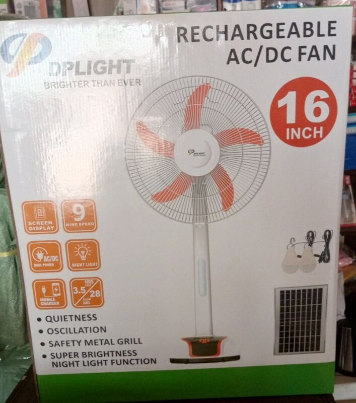 DPLIGHT SOLAR/ELECTRIC 16INCHES STANDING FAN WITH LASTING BATTERY