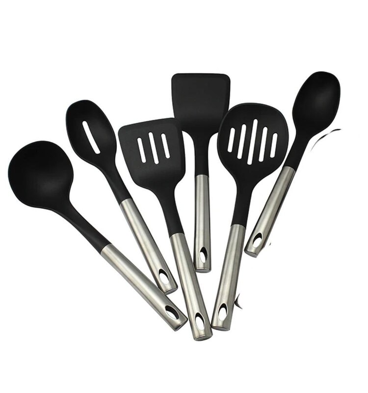 6 PIECES SILVER PLATED NON-STICK COOKWARE SET COOKING SPOON SET
