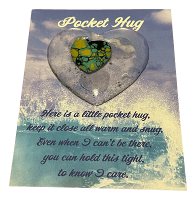 Teal Black Marble Heart Pocket Hug