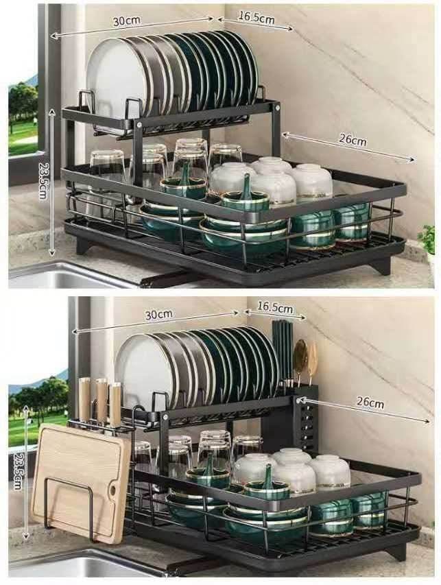 2 LAYERS PLATE RACK  PLATE DRAINER DISH RACK - BLACK