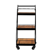 Industrial Bar Trolley with Wooden Shelves & Metal Frame – 3-Tier Portable Mini Bar Cart