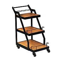 Industrial Bar Trolley with Wooden Shelves & Metal Frame – 3-Tier Portable Mini Bar Cart