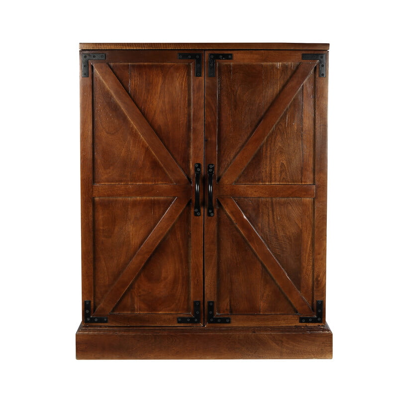 Rustic Wooden Bar Cabinet with Barn Doors | Solid Wood Liquor Storage Unit