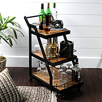 Industrial Bar Trolley with Wooden Shelves & Metal Frame – 3-Tier Portable Mini Bar Cart Industrial Bar Trolley with Wooden Shelves & Metal Frame – 3-Tier Portable Mini Bar Cart