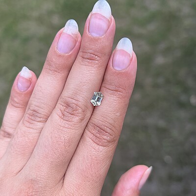 One of a Kind Hexagonal Green Sapphire and Diamond Ring