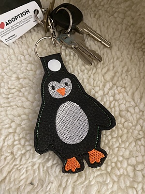 Embroidered Penguin Keychain: Faux Leather Snap Tab Key Fob