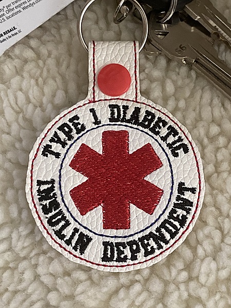 Type 1 Diabetic Insulin Dependent Medical ID Key Chain