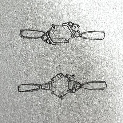 One of a Kind Hexagonal Green Sapphire and Diamond Ring