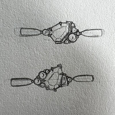 One of a Kind Geometric Pear Shape Teal Sapphire and Diamond Ring