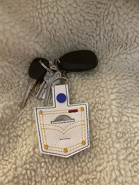 Faux Leather Quarter Holder Keychain: Embroidered Denim Pocket Key Fob