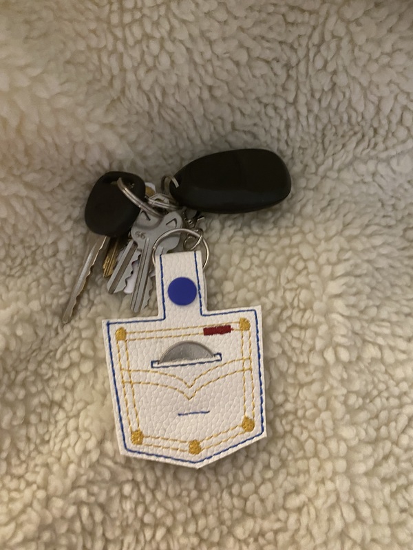 Faux Leather Quarter Holder Keychain: Embroidered Denim Pocket Key Fob