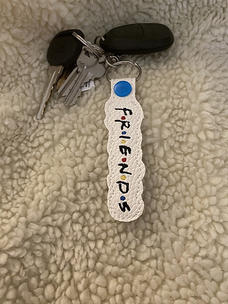 Friends Faux Leather Embroidered Keychain: Snap Tab Key Fob