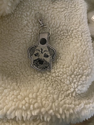 Embroidered Terrier Dog Keychain: Faux Leather Pet Key Fob