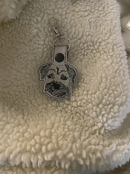 Embroidered Terrier Dog Keychain: Faux Leather Pet Key Fob